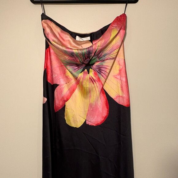 Anthropologie Strapless Floral Satin Maxi Dress Large - Picture 3 of 9